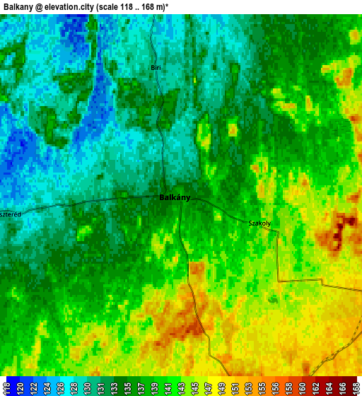 Zoom OUT 2x Balkány, Hungary elevation map