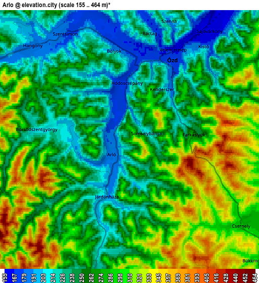 Zoom OUT 2x Arló, Hungary elevation map