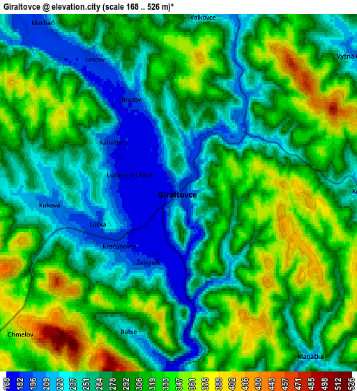 Zoom OUT 2x Giraltovce, Slovakia elevation map