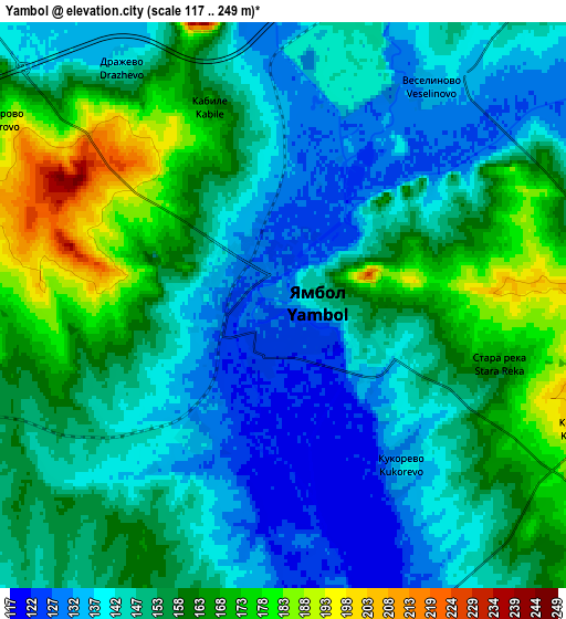 Zoom OUT 2x Yambol, Bulgaria elevation map