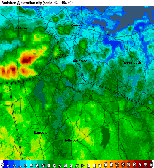 Zoom OUT 2x Braintree, United States elevation map