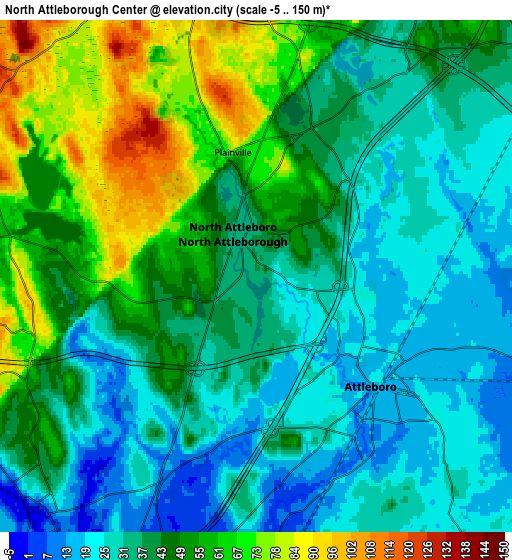 Zoom OUT 2x North Attleborough Center, United States elevation map