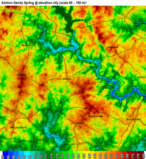 Zoom OUT 2x Ashton-Sandy Spring, United States elevation map