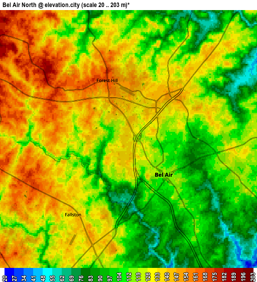 Zoom OUT 2x Bel Air North, United States elevation map