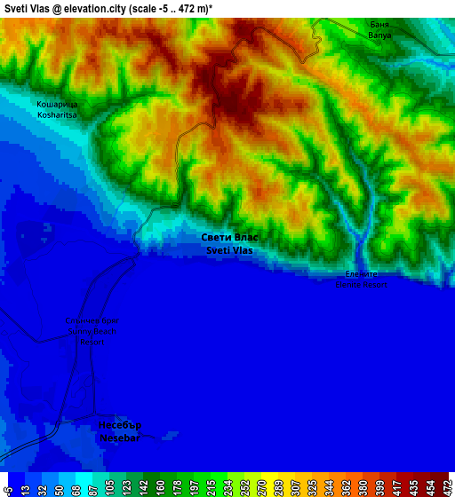 Zoom OUT 2x Sveti Vlas, Bulgaria elevation map