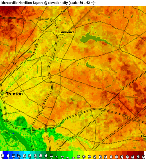 Zoom OUT 2x Mercerville-Hamilton Square, United States elevation map