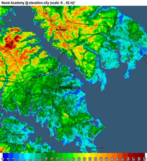 Zoom OUT 2x Naval Academy, United States elevation map