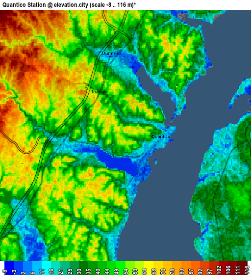 Zoom OUT 2x Quantico Station, United States elevation map