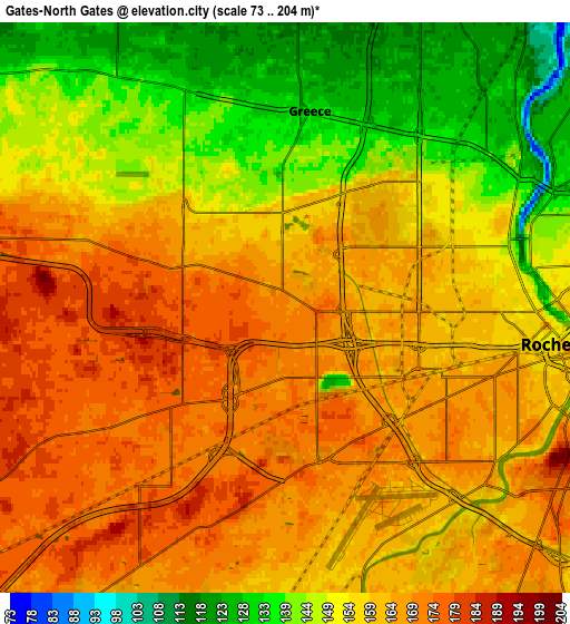 Zoom OUT 2x Gates-North Gates, United States elevation map