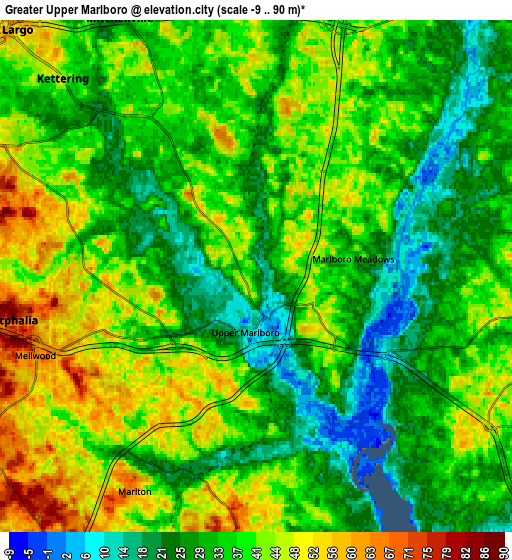 Zoom OUT 2x Greater Upper Marlboro, United States elevation map