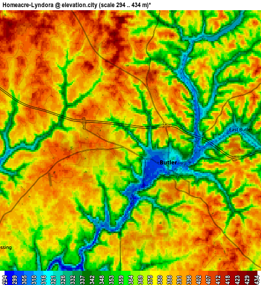 Zoom OUT 2x Homeacre-Lyndora, United States elevation map