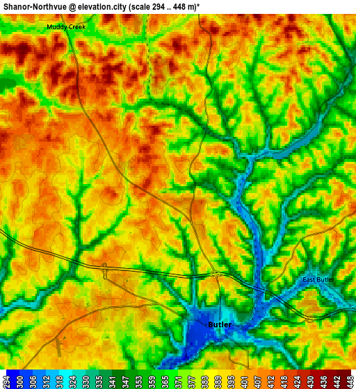 Zoom OUT 2x Shanor-Northvue, United States elevation map