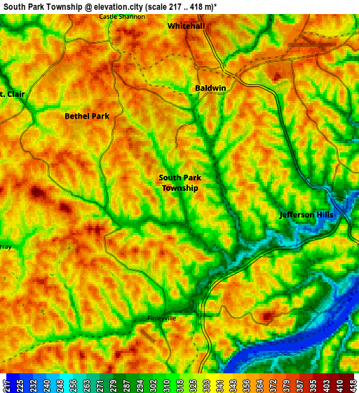 Zoom OUT 2x South Park Township, United States elevation map