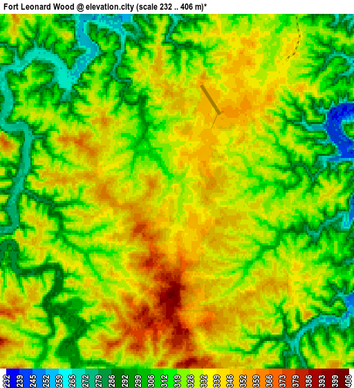 Zoom OUT 2x Fort Leonard Wood, United States elevation map