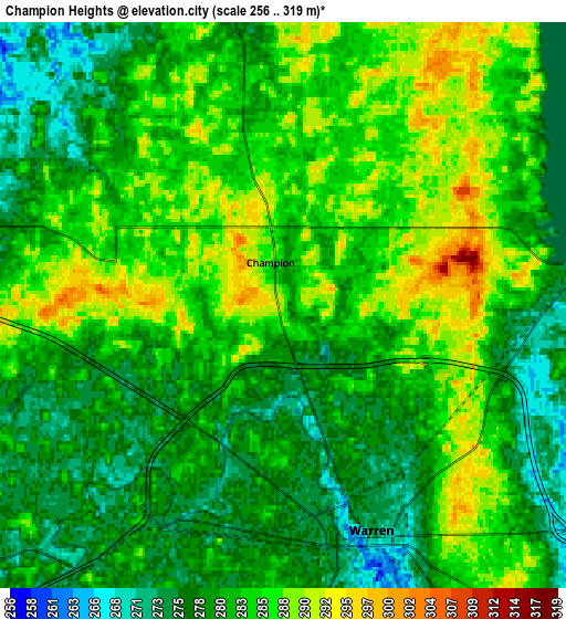 Zoom OUT 2x Champion Heights, United States elevation map