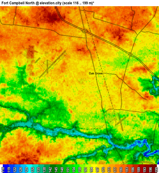 Zoom OUT 2x Fort Campbell North, United States elevation map