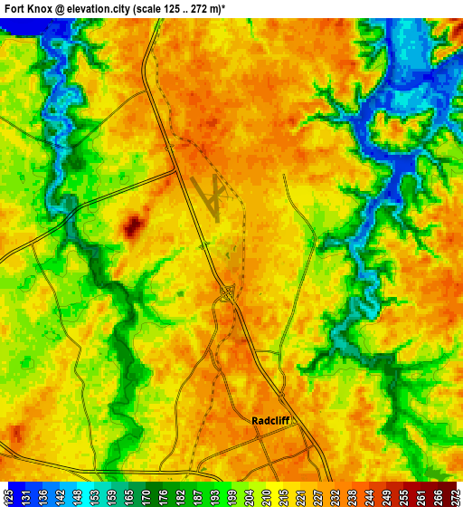 Zoom OUT 2x Fort Knox, United States elevation map