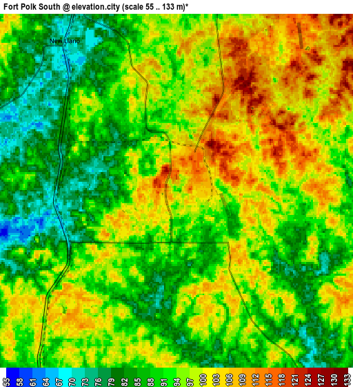 Zoom OUT 2x Fort Polk South, United States elevation map