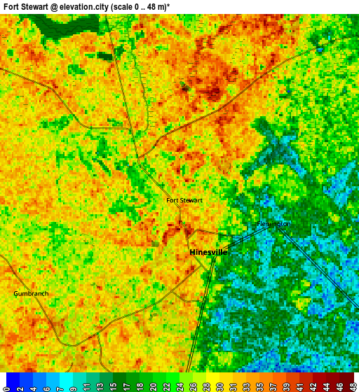 Zoom OUT 2x Fort Stewart, United States elevation map