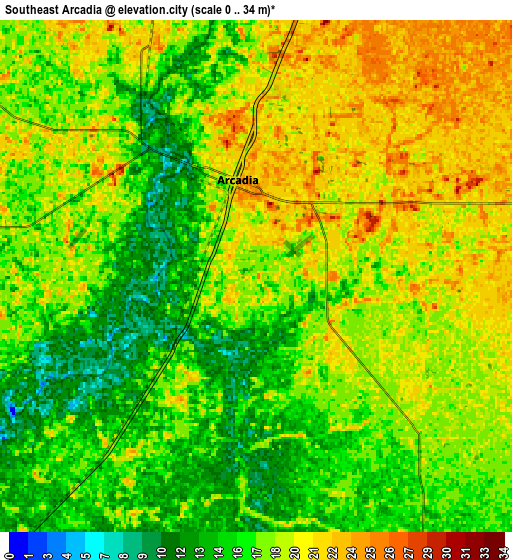 Zoom OUT 2x Southeast Arcadia, United States elevation map