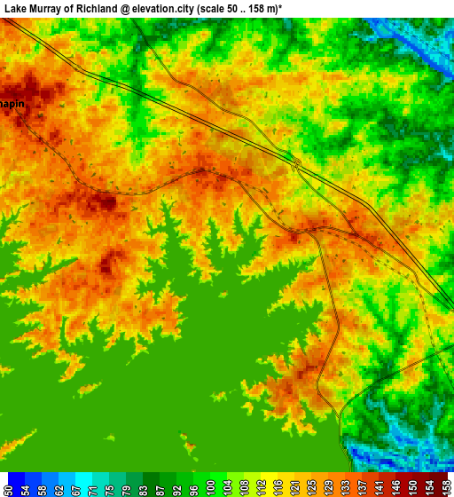 Zoom OUT 2x Lake Murray of Richland, United States elevation map