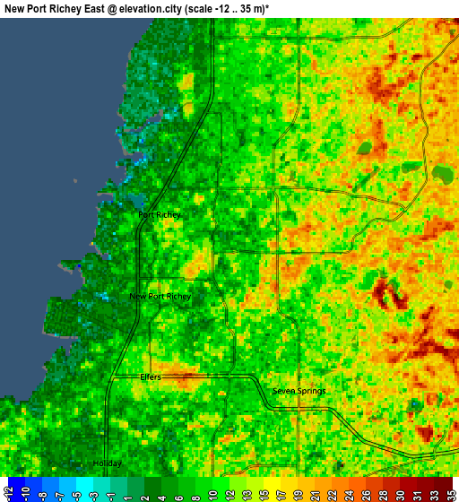 Zoom OUT 2x New Port Richey East, United States elevation map