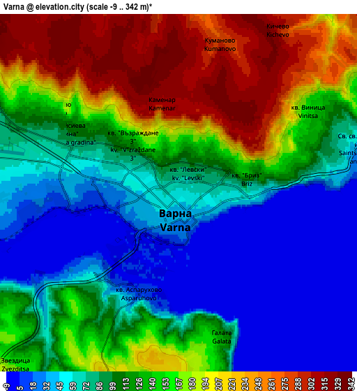 Zoom OUT 2x Varna, Bulgaria elevation map