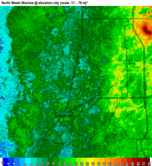 Zoom OUT 2x North Weeki Wachee, United States elevation map