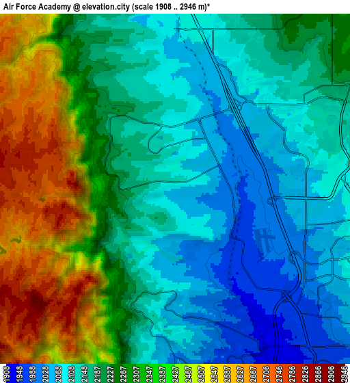 Zoom OUT 2x Air Force Academy, United States elevation map