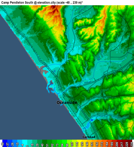 Zoom OUT 2x Camp Pendleton South, United States elevation map