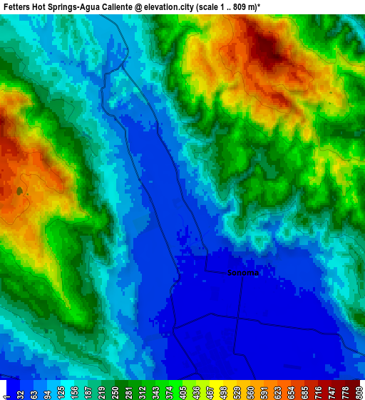 Zoom OUT 2x Fetters Hot Springs-Agua Caliente, United States elevation map