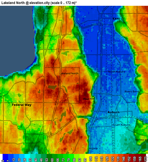 Zoom OUT 2x Lakeland North, United States elevation map