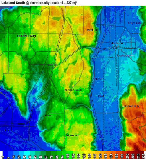 Zoom OUT 2x Lakeland South, United States elevation map