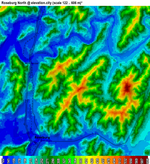 Zoom OUT 2x Roseburg North, United States elevation map