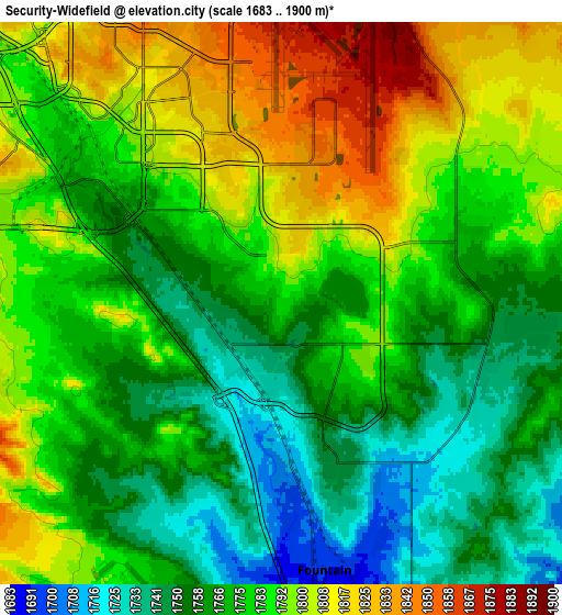 Zoom OUT 2x Security-Widefield, United States elevation map