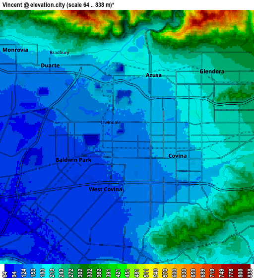 Zoom OUT 2x Vincent, United States elevation map