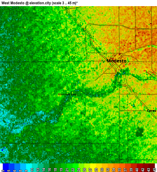 Zoom OUT 2x West Modesto, United States elevation map