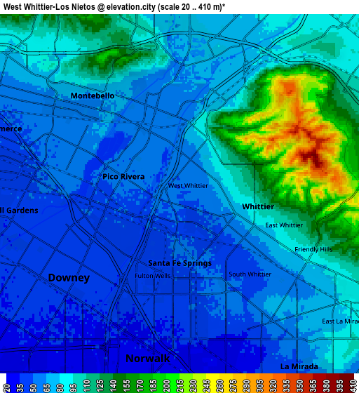 Zoom OUT 2x West Whittier-Los Nietos, United States elevation map