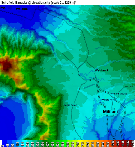 Zoom OUT 2x Schofield Barracks, United States elevation map