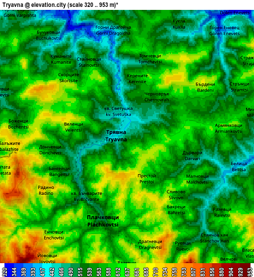 Zoom OUT 2x Tryavna, Bulgaria elevation map