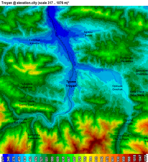 Zoom OUT 2x Troyan, Bulgaria elevation map