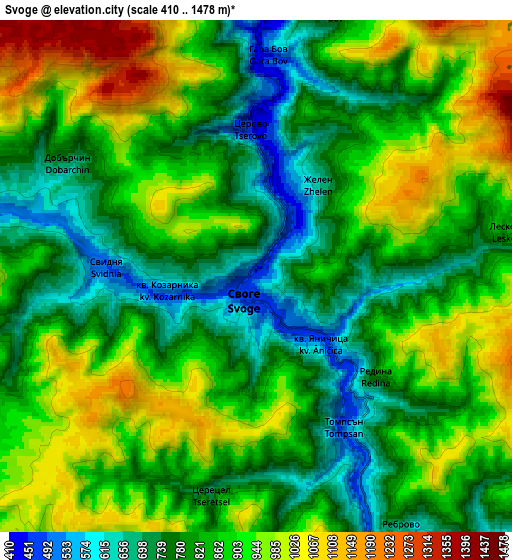 Zoom OUT 2x Svoge, Bulgaria elevation map