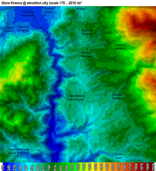 Zoom OUT 2x Stara Kresna, Bulgaria elevation map