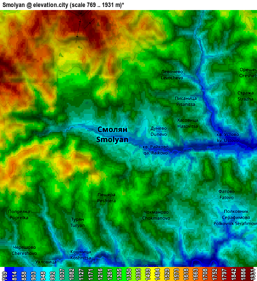 Zoom OUT 2x Smolyan, Bulgaria elevation map