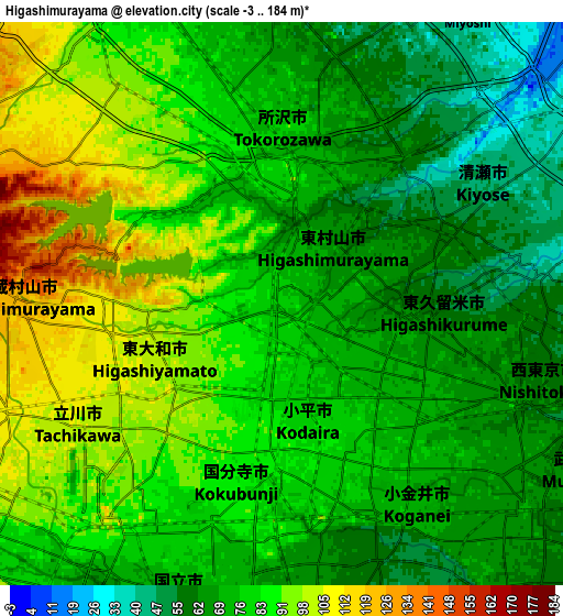 Zoom OUT 2x Higashimurayama, Japan elevation map