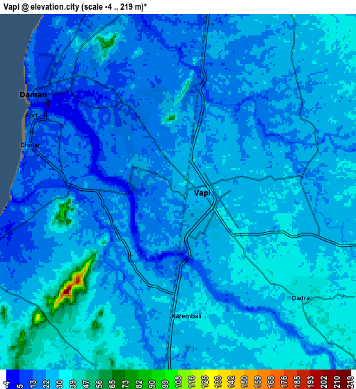 Zoom OUT 2x Vapi, India elevation map