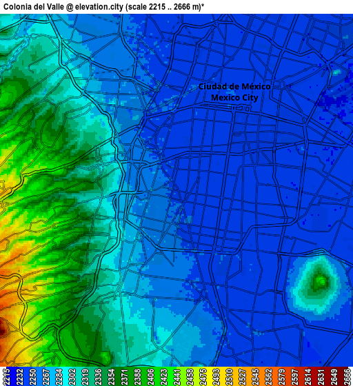Zoom OUT 2x Colonia del Valle, Mexico elevation map