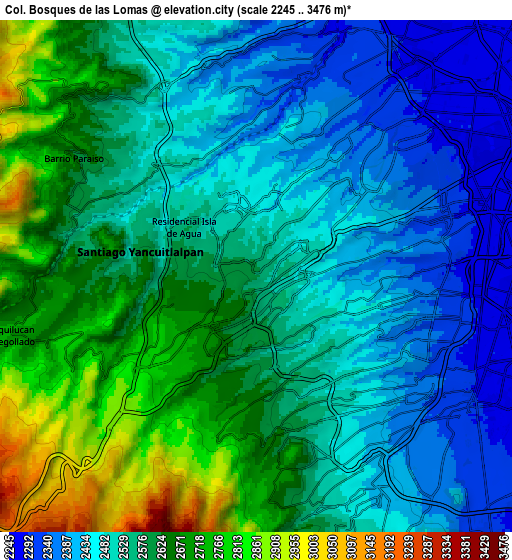 Zoom OUT 2x Col. Bosques de las Lomas, Mexico elevation map