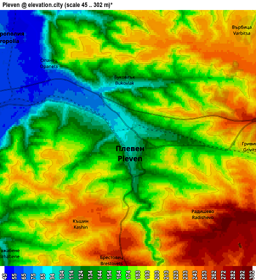 Zoom OUT 2x Pleven, Bulgaria elevation map