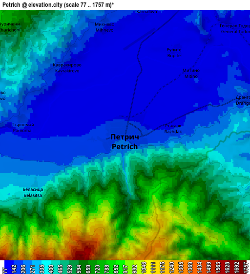 Zoom OUT 2x Petrich, Bulgaria elevation map
